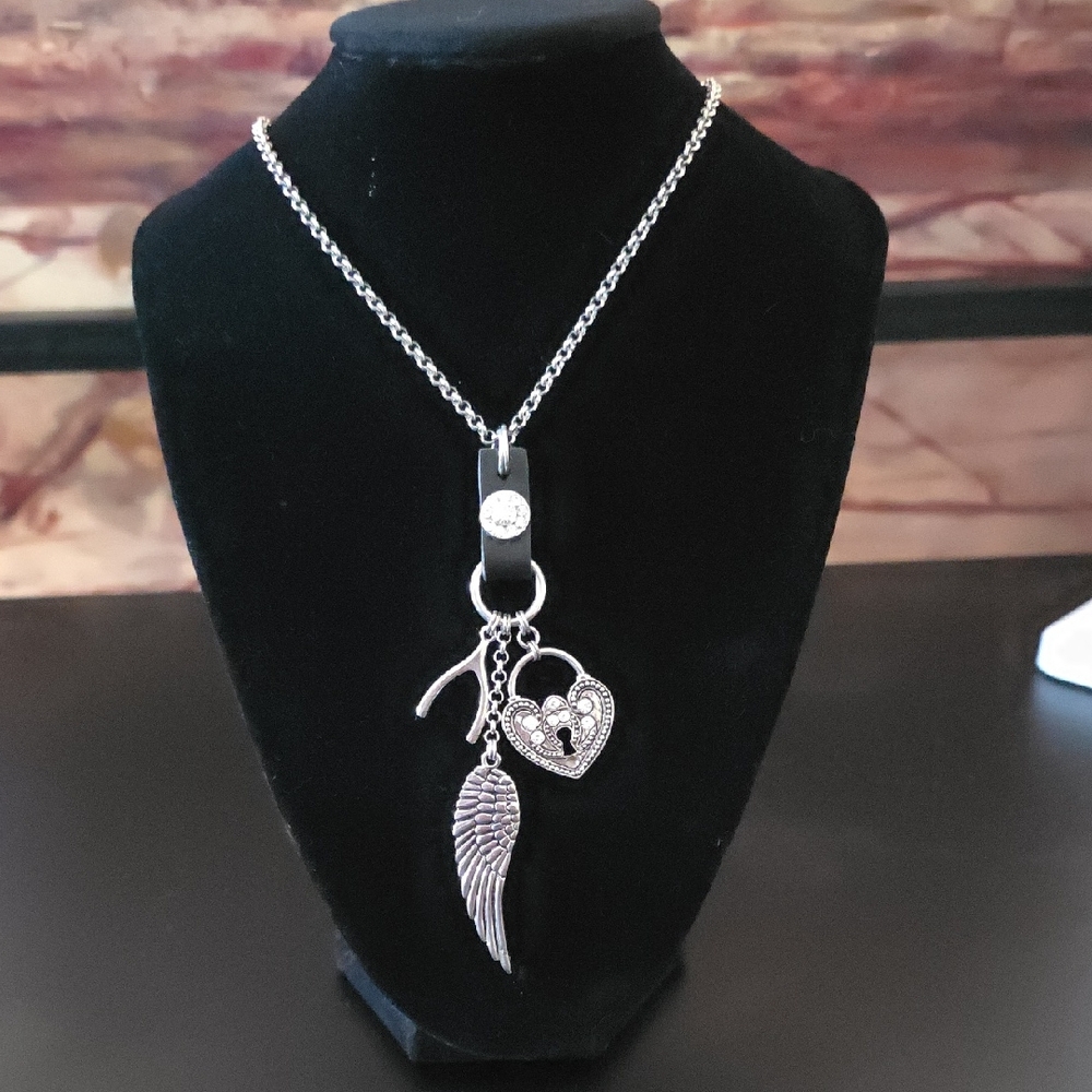 Silver Heart and Wing Pendant Necklace